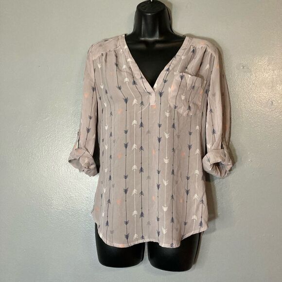 Maurices sheer gray/purple arrow design blouse - Picture 1 of 6